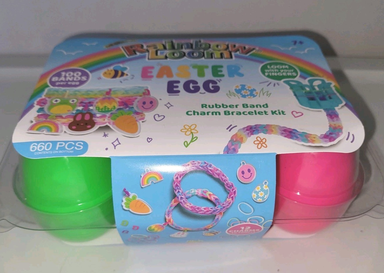 💥 Rainbow Loom Easter Egg Charm Bracelet Kit New Craft Set Maker Bands