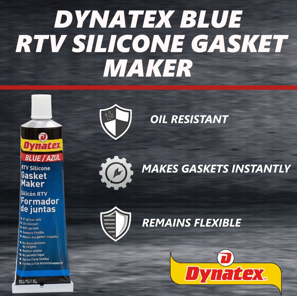 Dynatex Blue RTV Gasket Maker 3oz Tube Sensor Safe, Gear Oil Resistant(3-Pack)