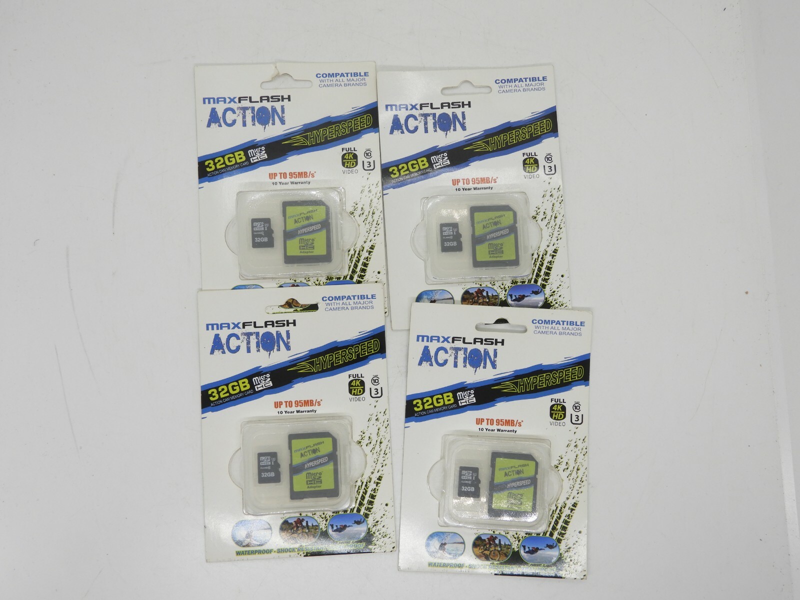 LOT OF 4 MAX FLASH ACTION 32gb HYPERSPEED MICRO MEMORY CARD LOT #