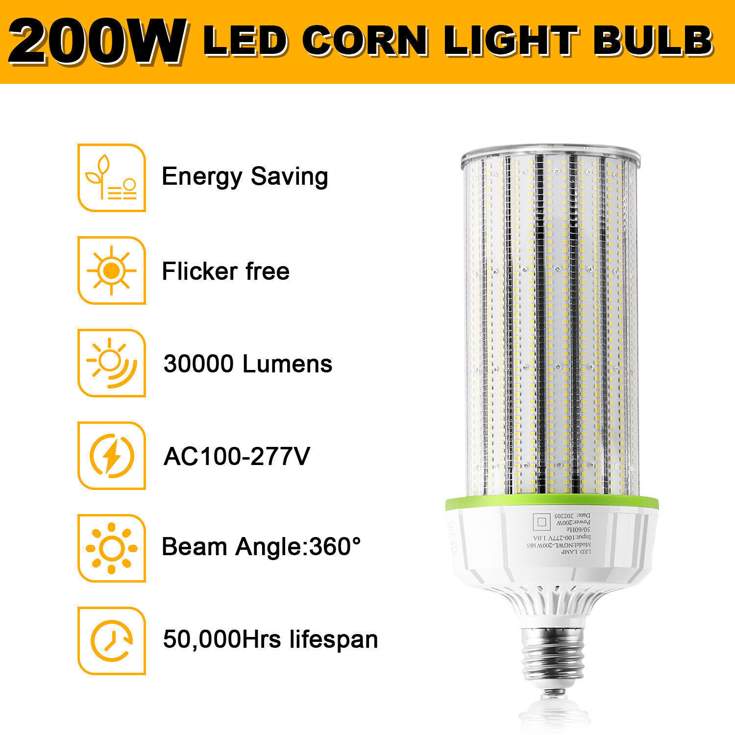 6Pcs 200W LED Corn Light Bulb E39 Mogul Base Replace 1000W MH HPS Warehouse Lamp