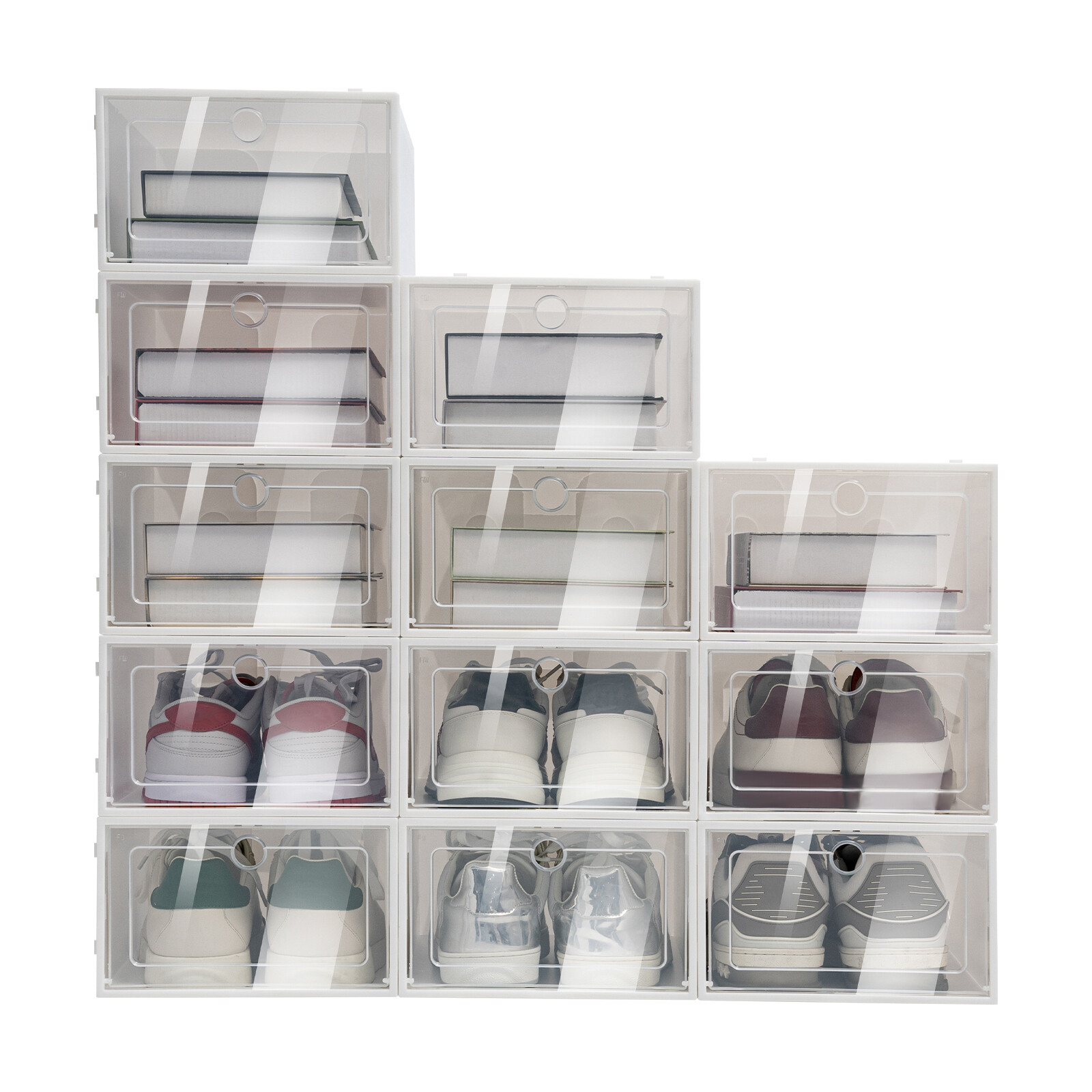 24 PCS Shoe Storage Box Clear Stackable Shoe Container XL White