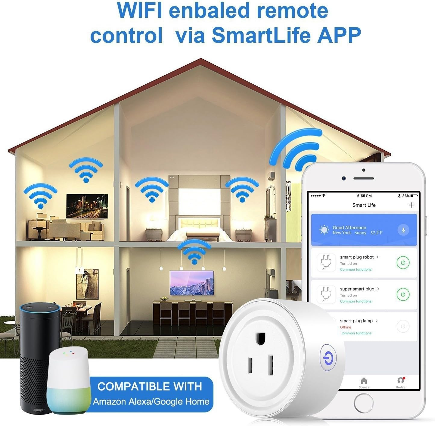 Smart Plug 2 Pack Wi-Fi Enabled Mini Smart Socket Compatible with Amazon Alexa G