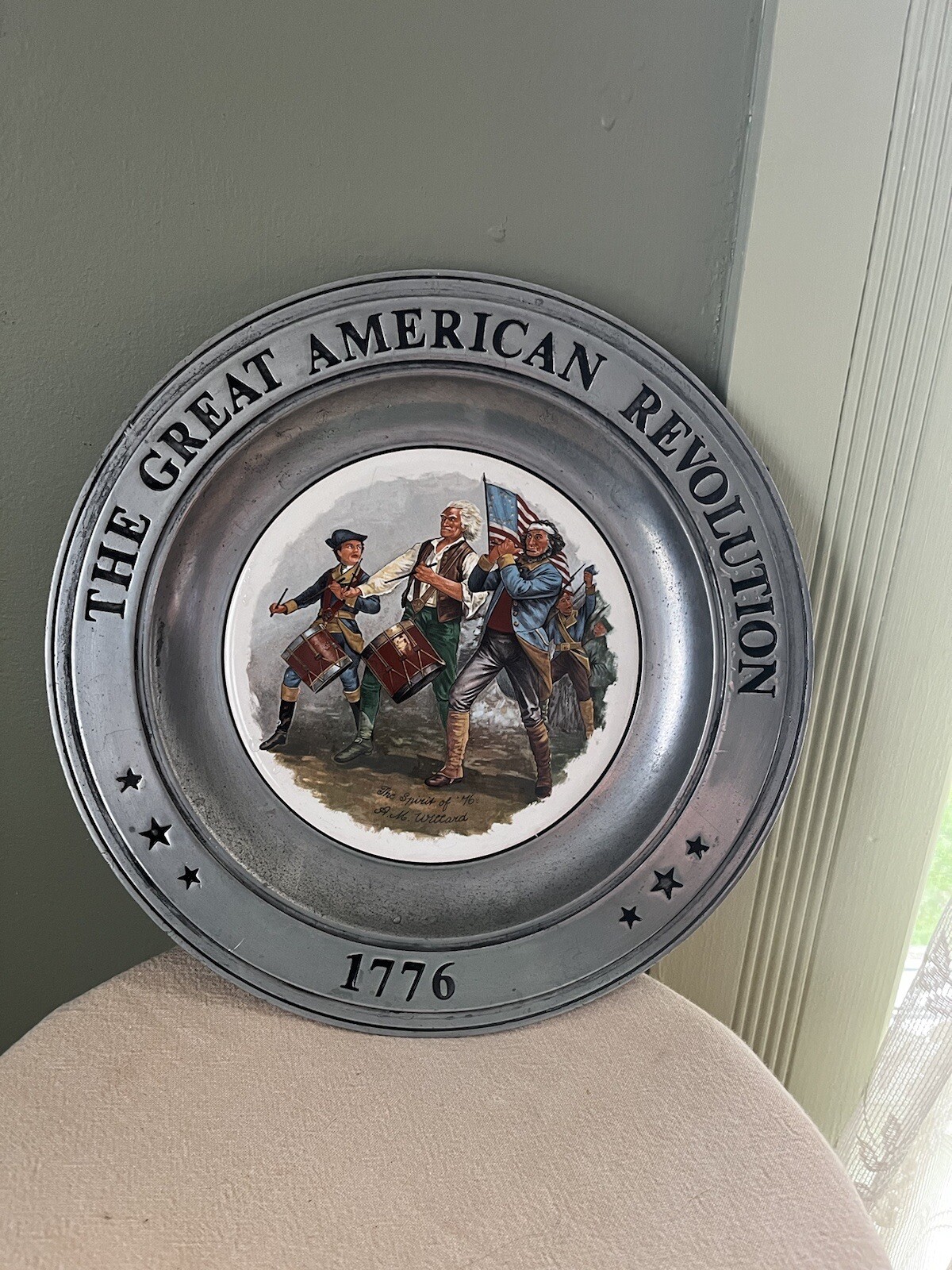 Vintage Great American Revolution 1776 Pewter and Porcelain Plate Fife & Drummer