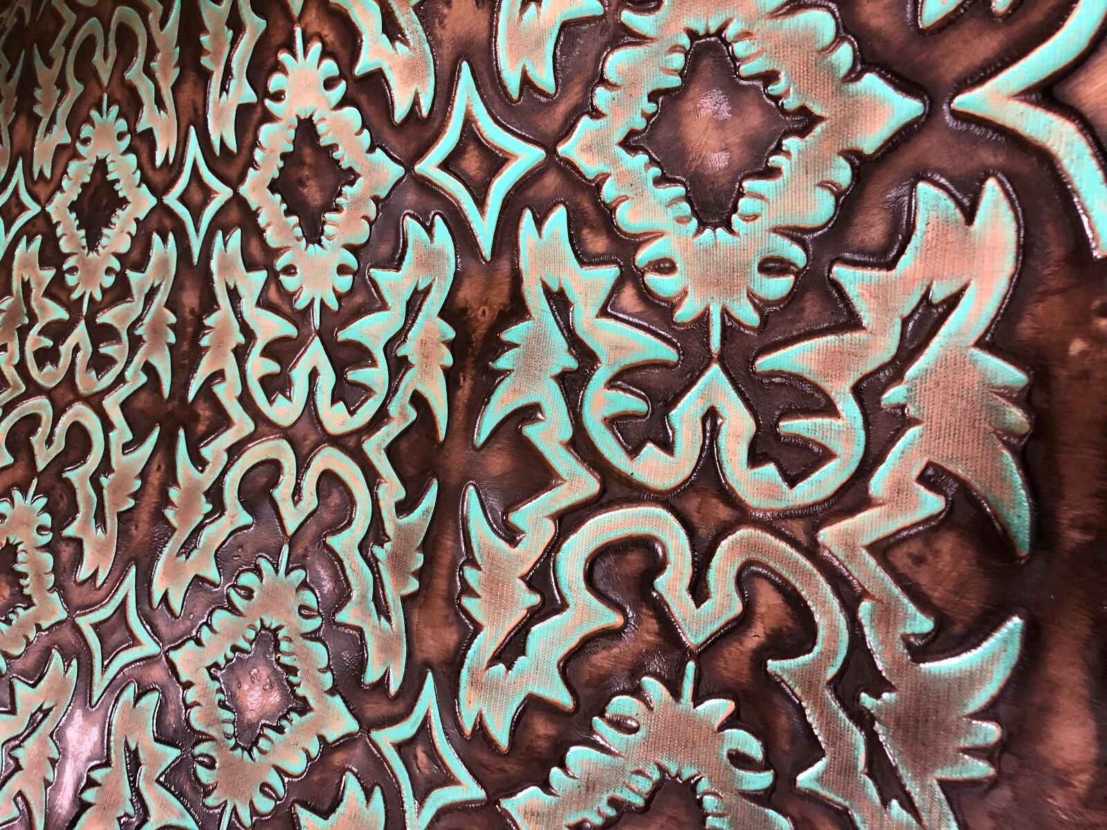 Embossed Leather Laredo Turquoise Brown, Custom Cuts, Leather Sheets Emboss