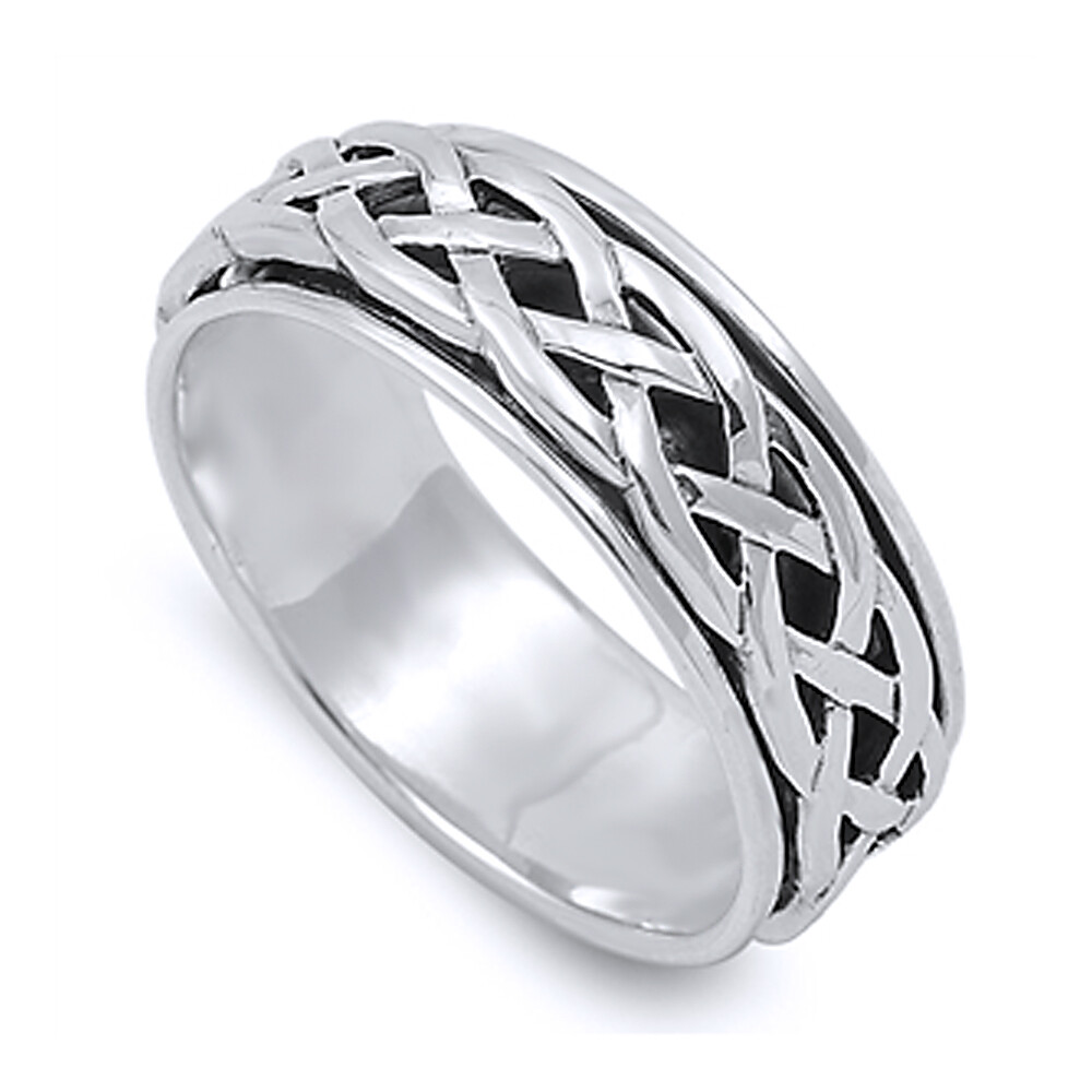 Men 8mm 925 Sterling Silver Ring Celtic Design Spinner Wedding Band / Gift Box