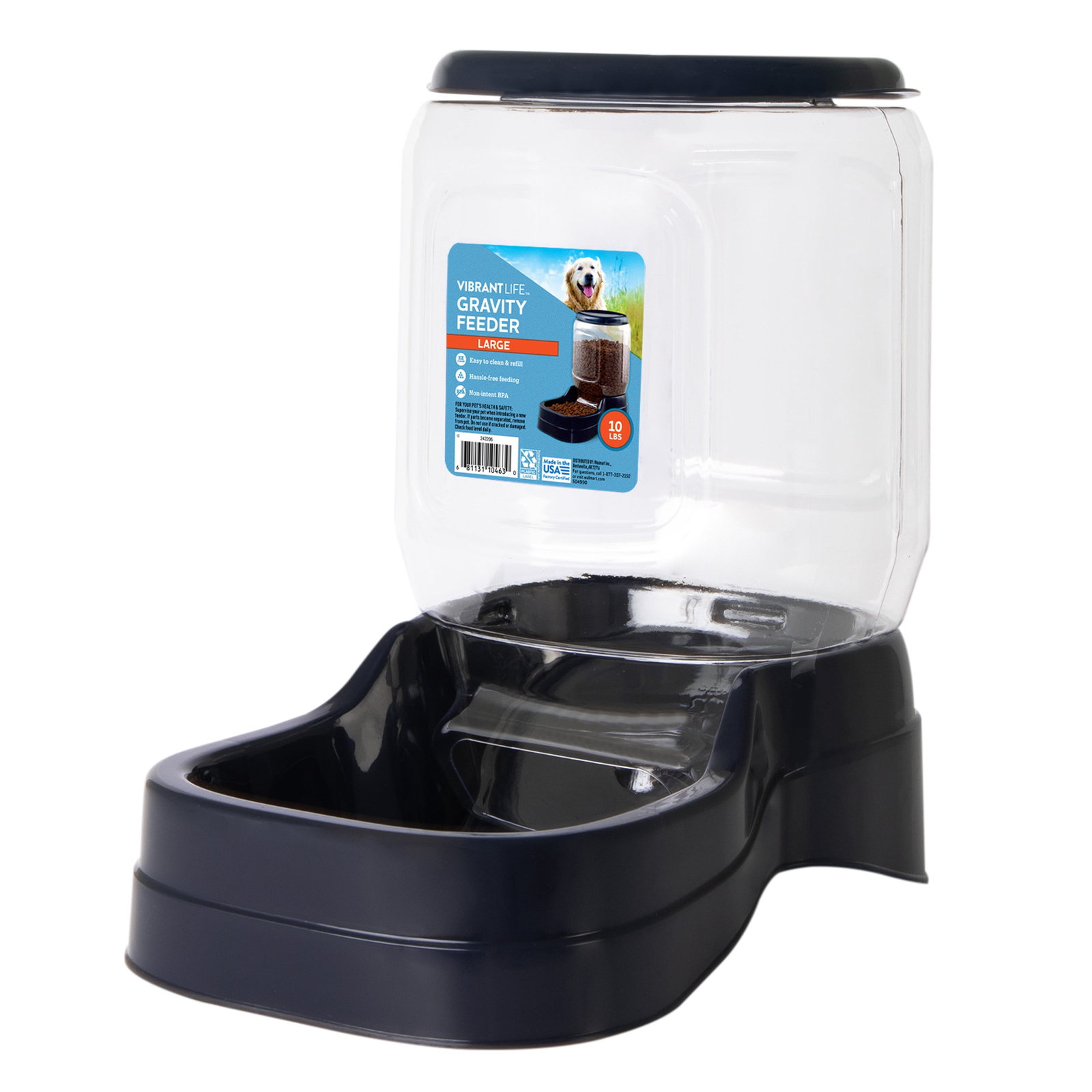 Dispenser Station with Lid, Large for Dogs and Cats, Blue, 10 Pound Capacity