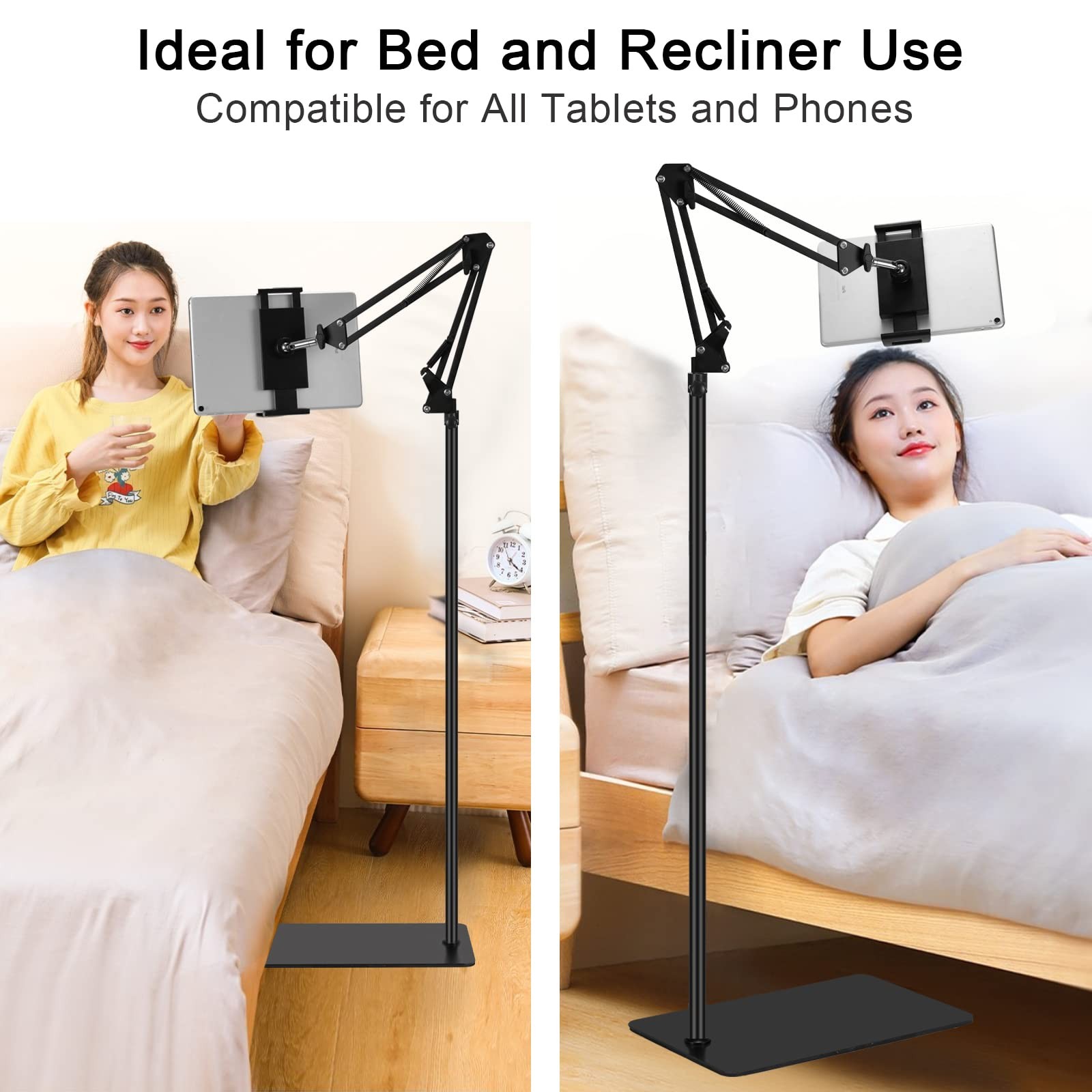 Tablet Floor Stand, Adjustable Universal 360-degree Rotatable Metal Tablet Ho...