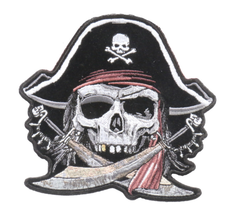5" PIRATE SKULL BIKER EMBROIDERED PATCH