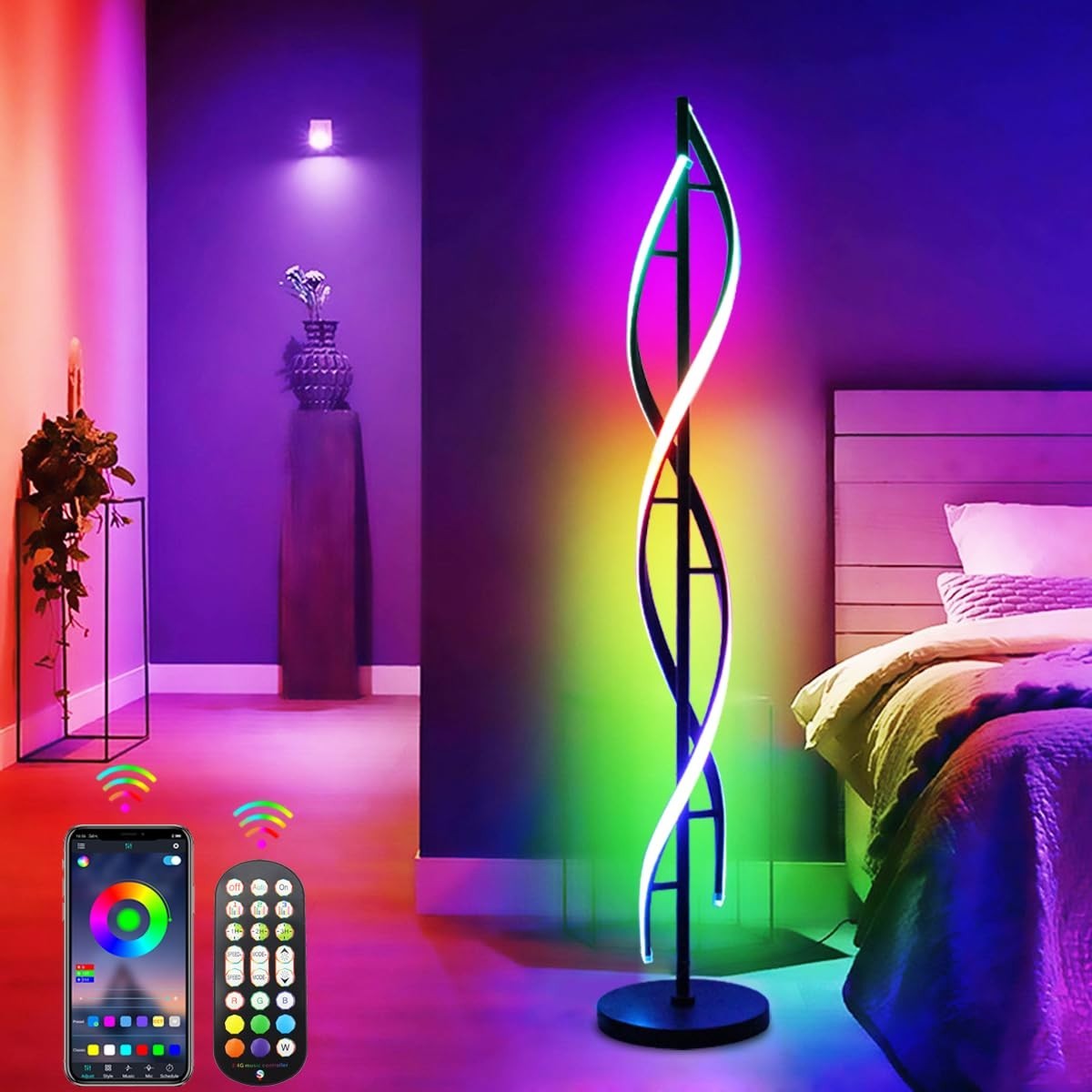 RGB Spiral Floor Lamp Corner Lamp Standing Lamp for Living Room, Bedroom, Gaming