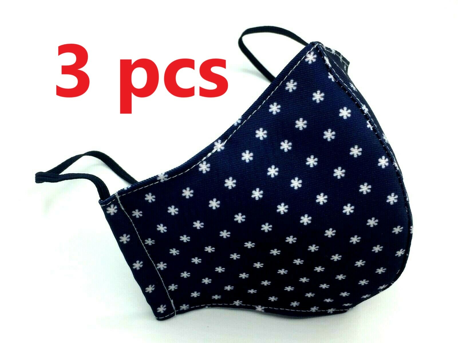 3pcs Comfy Stylish Reusable Washable Adult Face Mask w Filter Slot Snow Flake