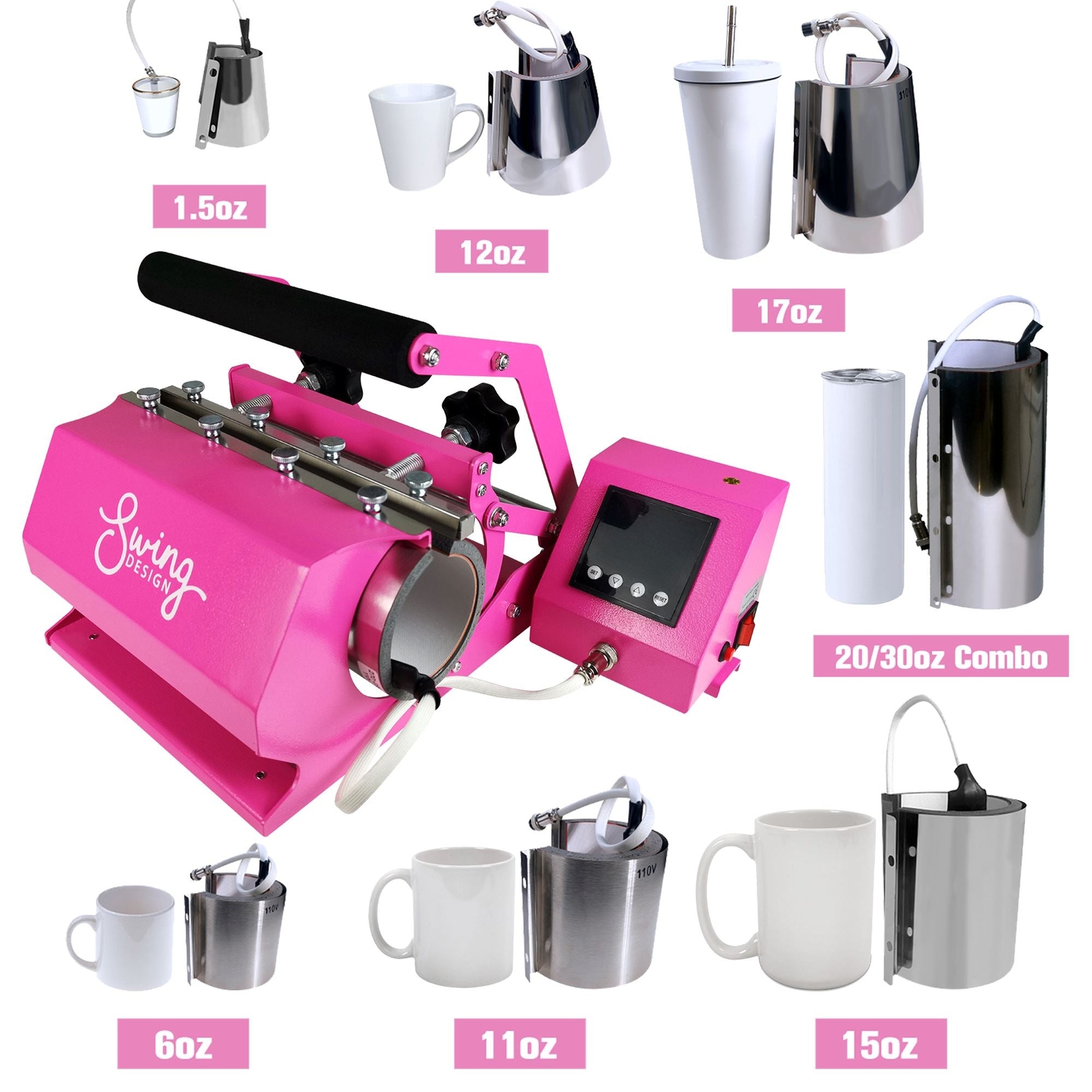 Swing Design 7-in-1 Tumbler Press 20oz/30oz Bundle - Pink