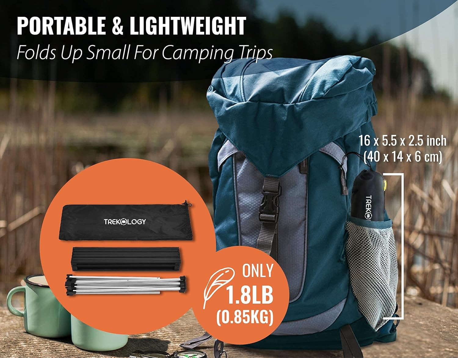 TREKOLOGY Small Camping Table - Beach That Fold Up - Obsidian Black