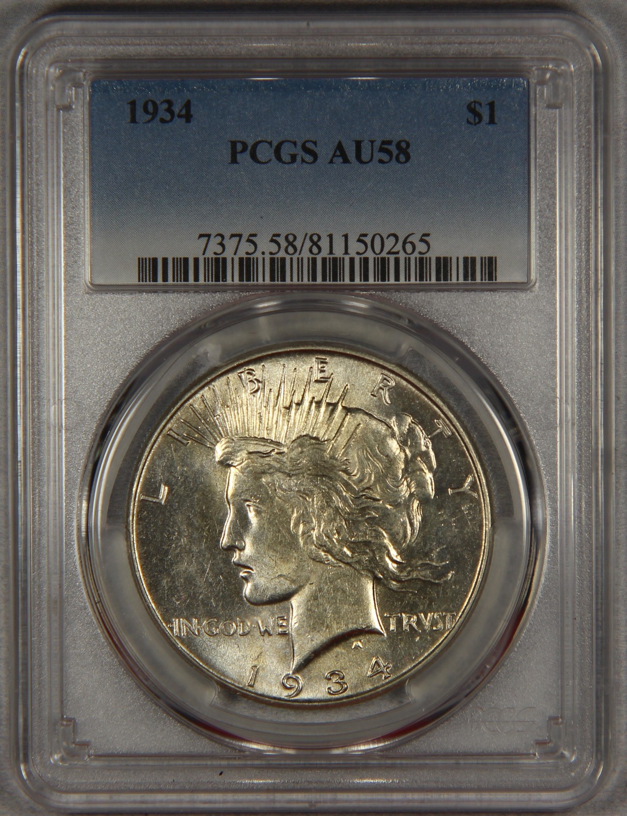 1934 Peace Silver Dollar PCGS AU58 $1