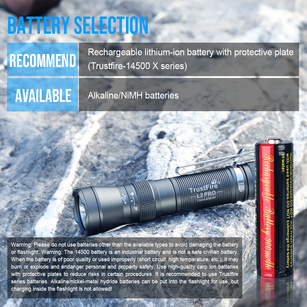 Trustfire L2PRO 1100 lumen Bright EDC Flashlight Rechargeable Tactical Led Torch