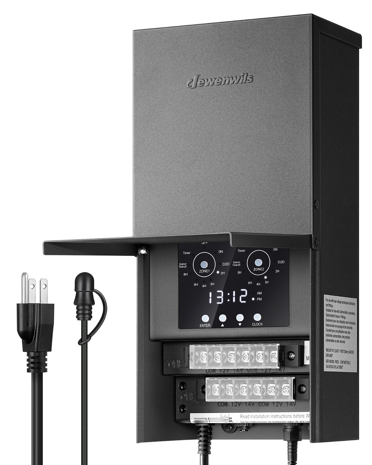 DEWENWILS 600W Low Voltage Landscape Transformer,2 Zone Photocell Sensor & Timer
