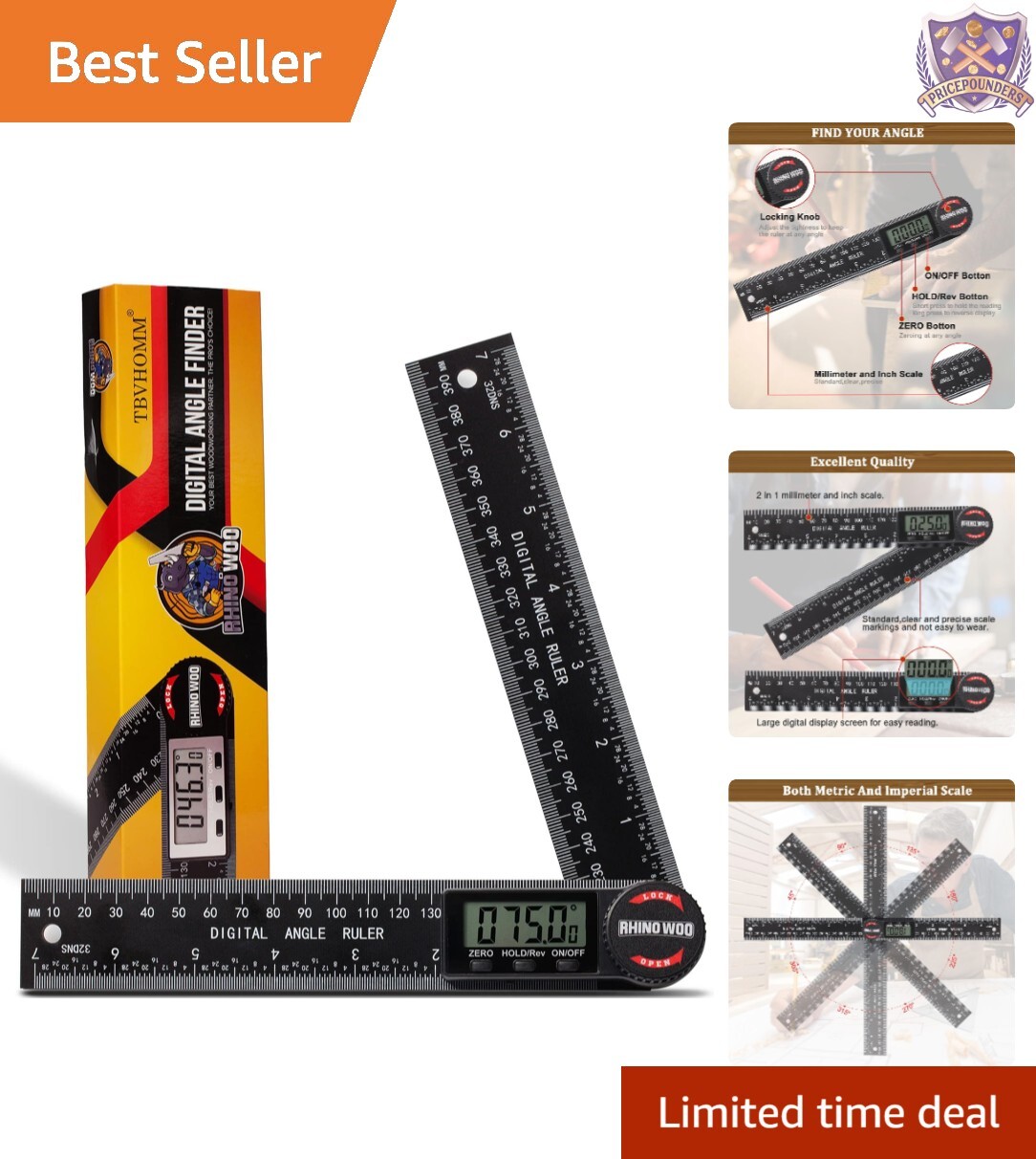 Digital Angle Finder Protractor ABS 7" Angle Measuring Tool for Woodworking DIY