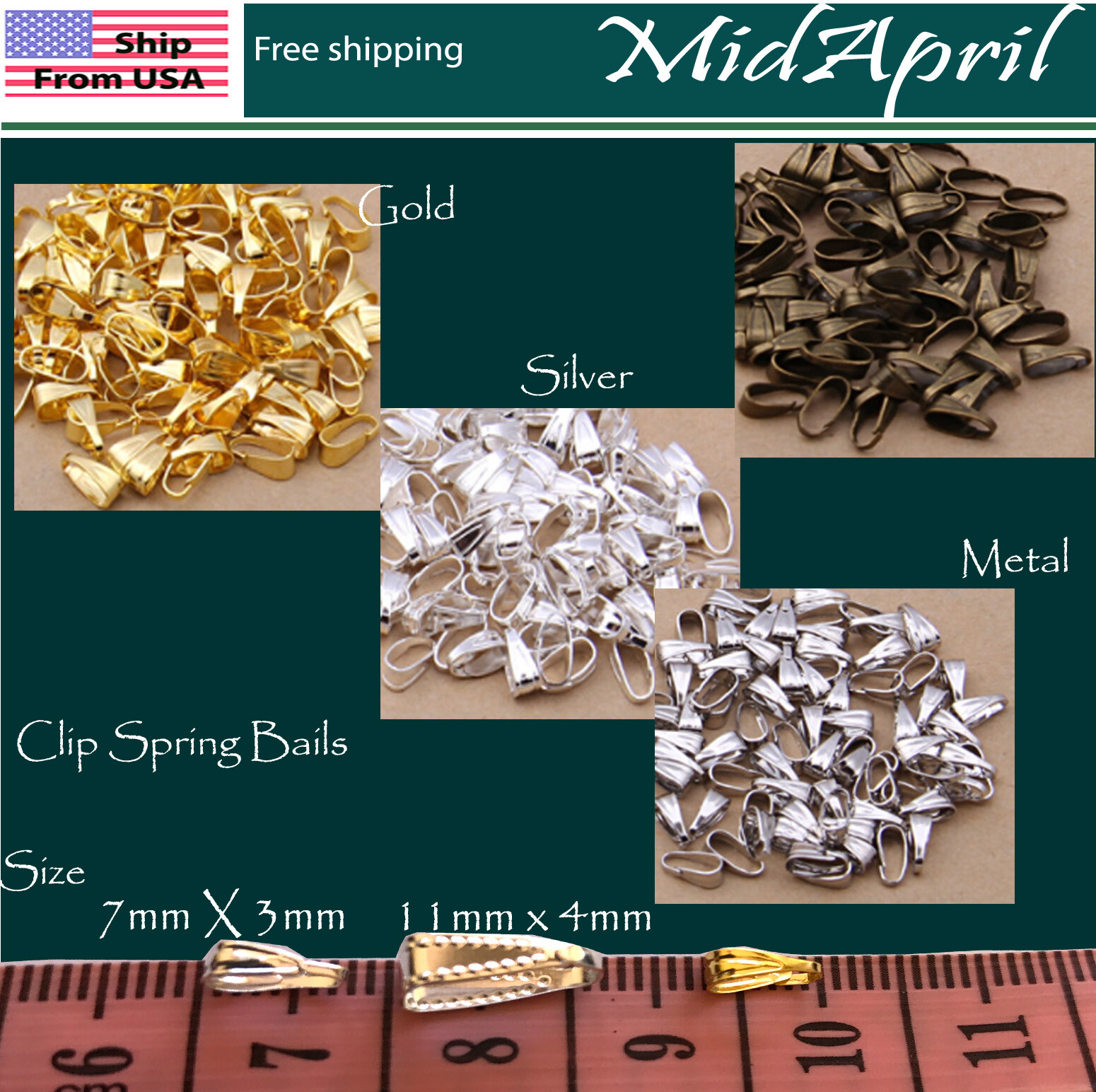 Clip Spring Bails Silver Gold Bronze Plated  DIY necklace US seller