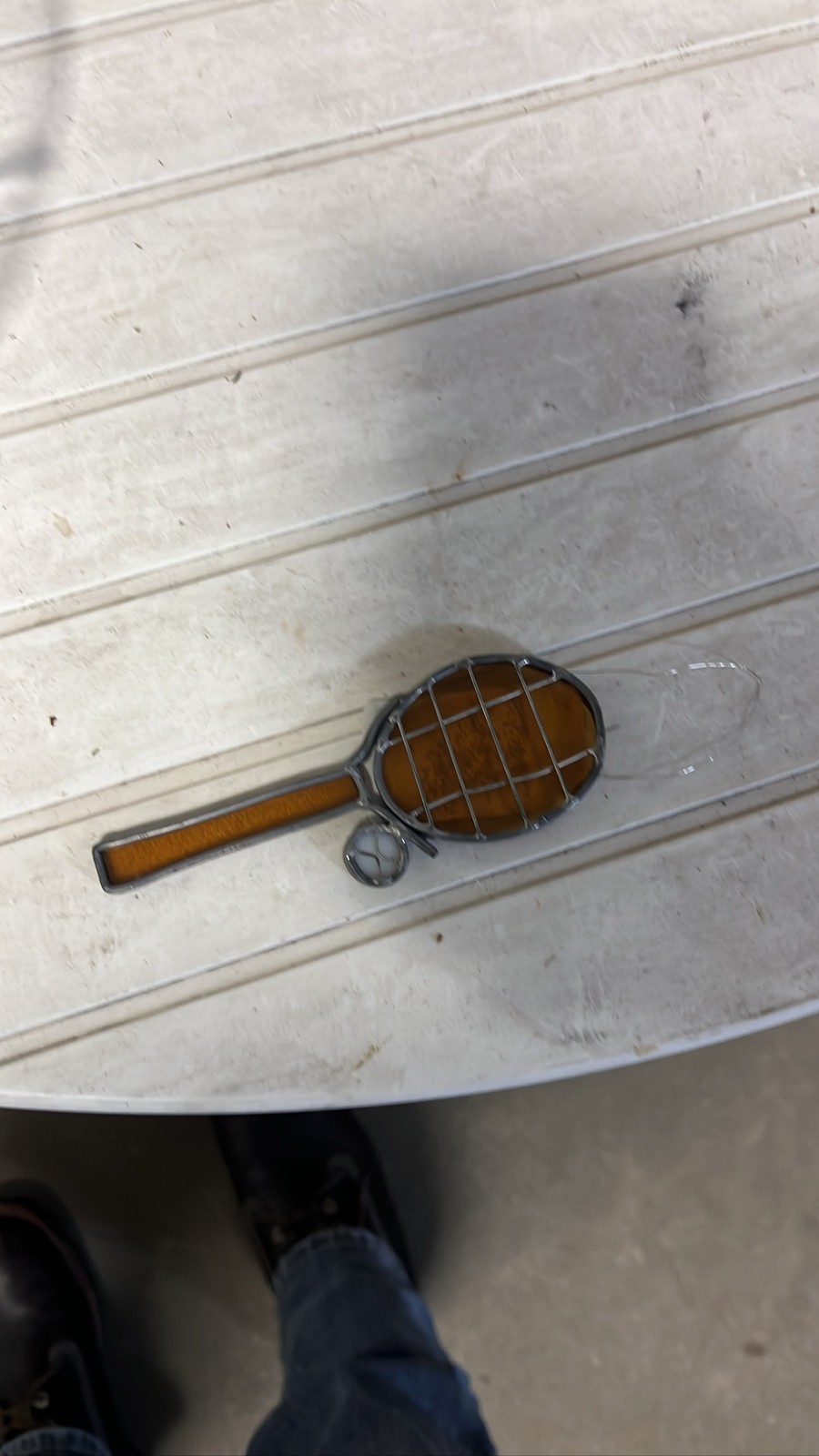 Stained Glass Tennis Racket Suncatcher Art 6.5" Decor