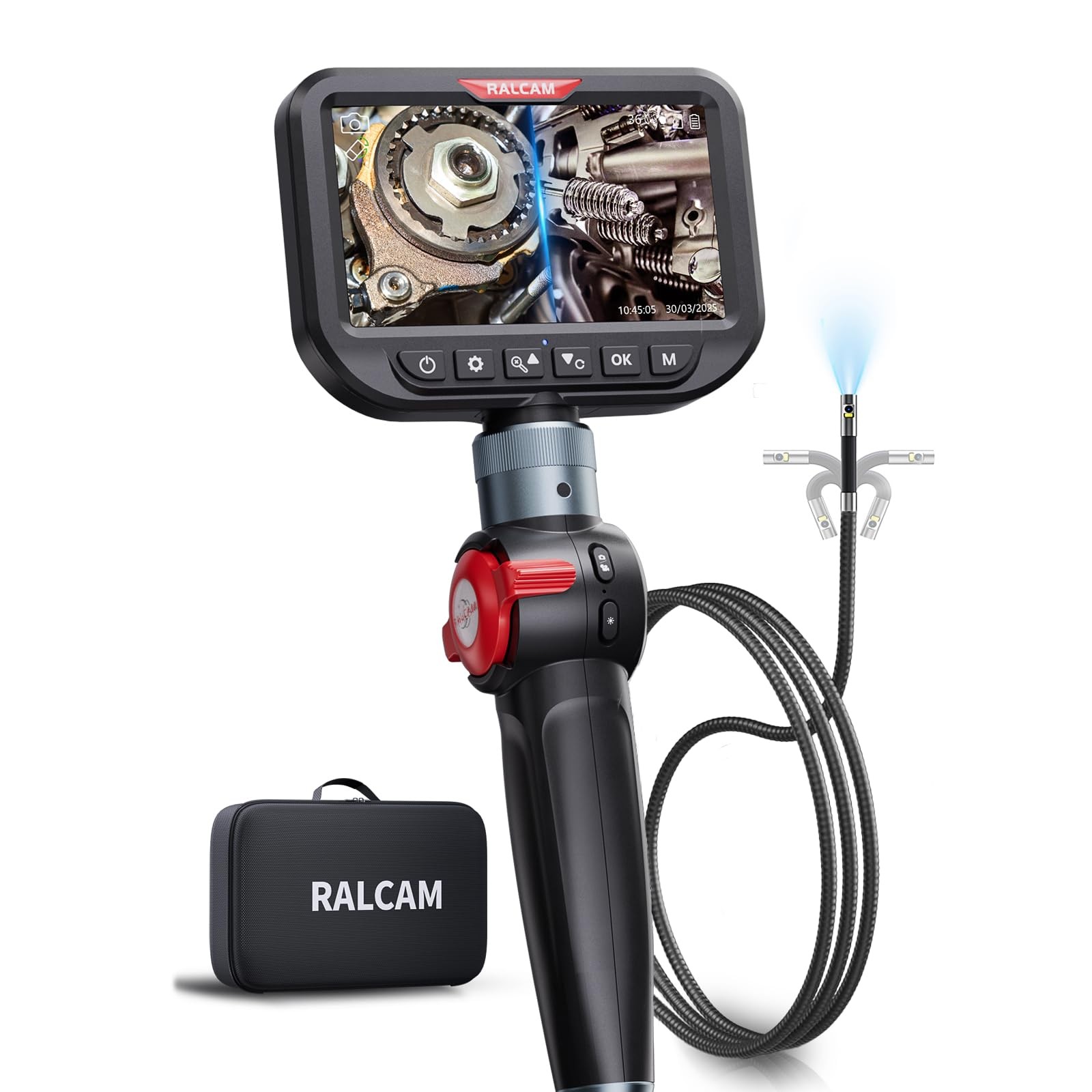 Ralcam Dual Lens Articulating Borescope Camera with Light, Slim Probe