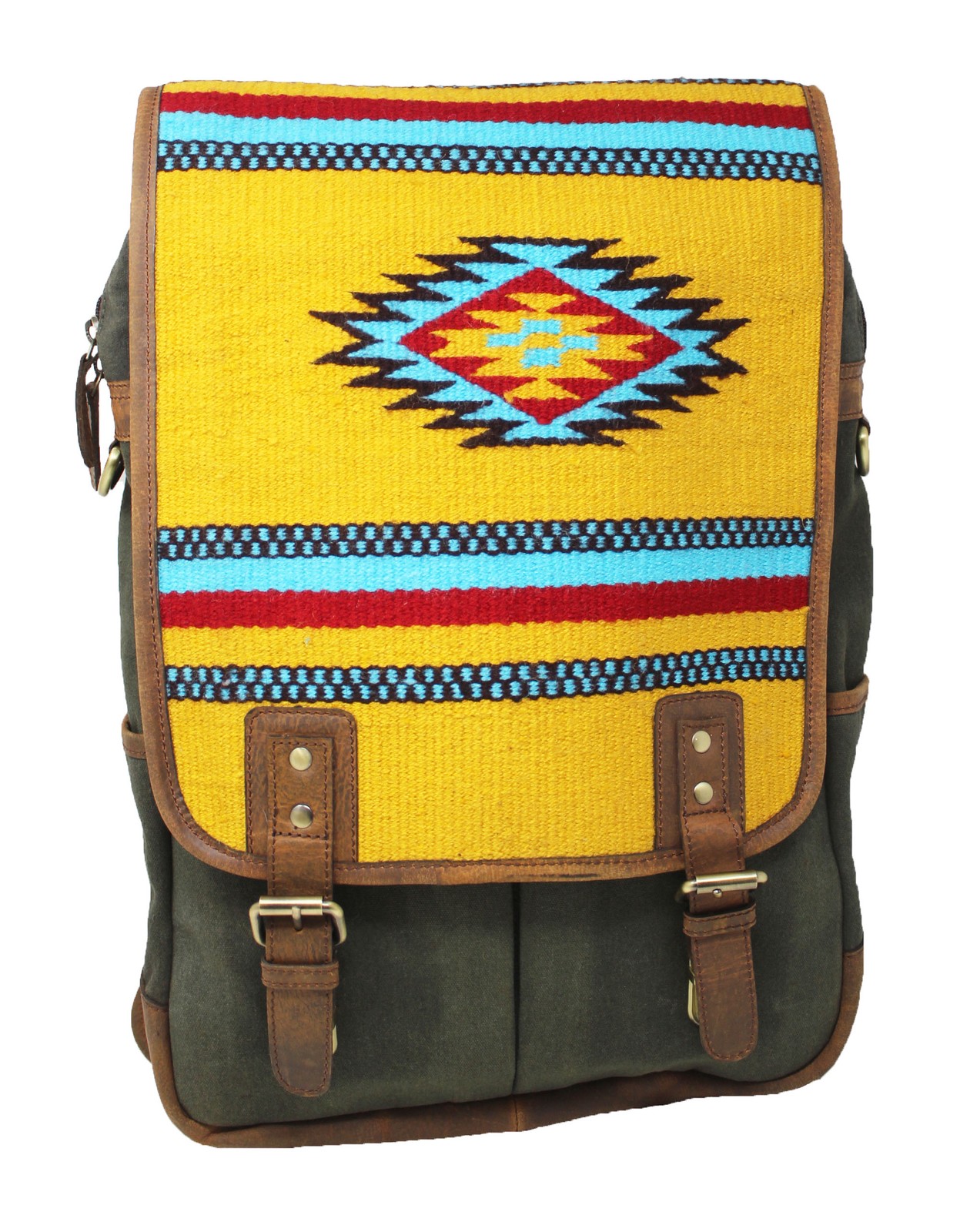 Western Handwoven Saddle Blanket Rug Green Canvas Carry-On Travel Bag 18SKB58