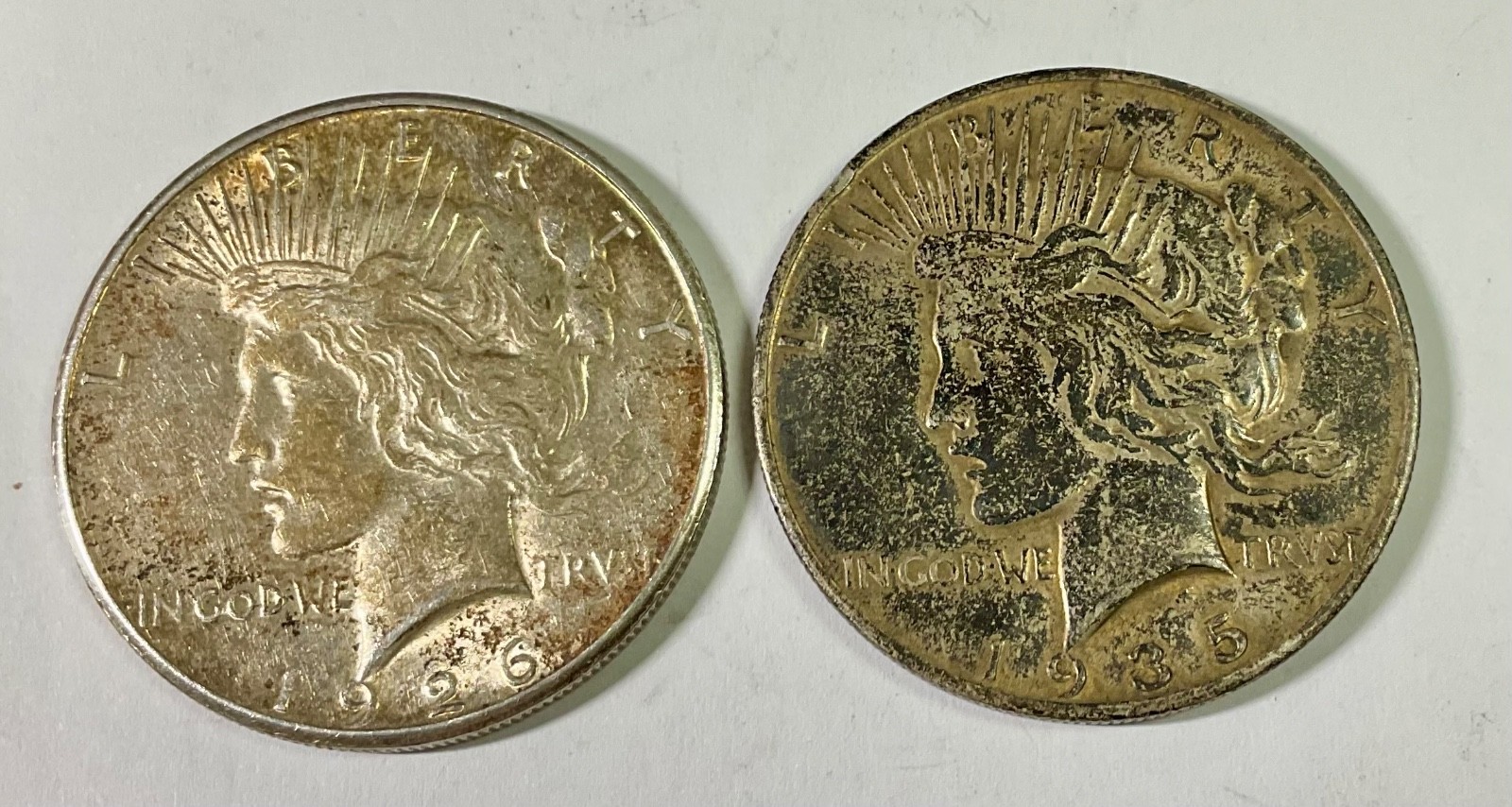 1926 S & 1935 S USA Peace Silver Dollar pair very decent coins see Pix!