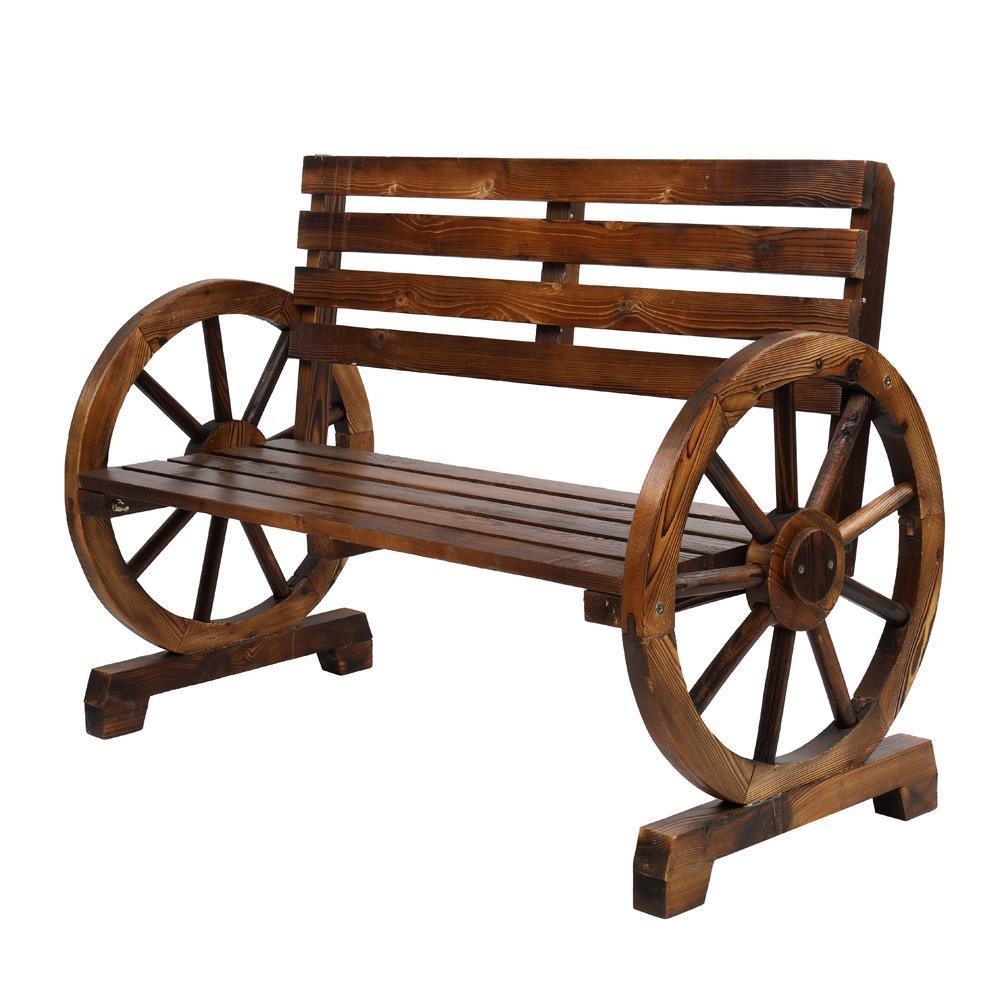 Wagon Wheel Wooden Office Bench Seat Chair Loveseat PatioFurniture w/Armrest