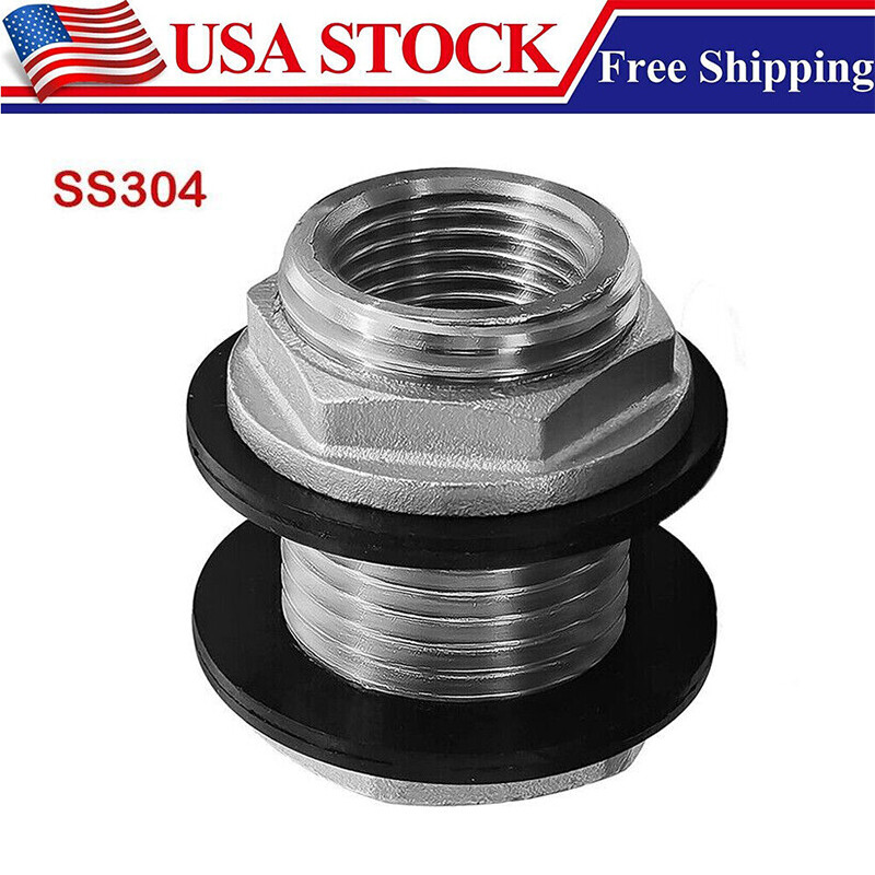 SS304 Stainless Steel Bulkhead Fitting 1/2" NPT Female 3/4" GHT Male Garden Hose