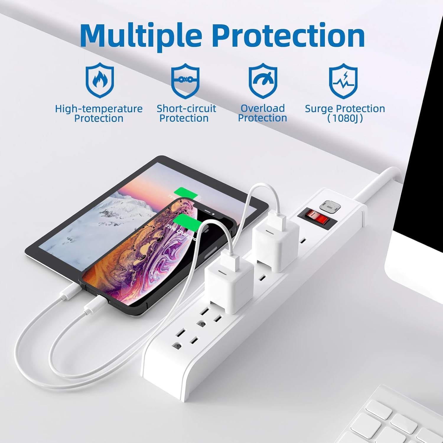 Surge Protector Power Strip, 6 Feet Extension Cord, 600 Joules Surge Protection