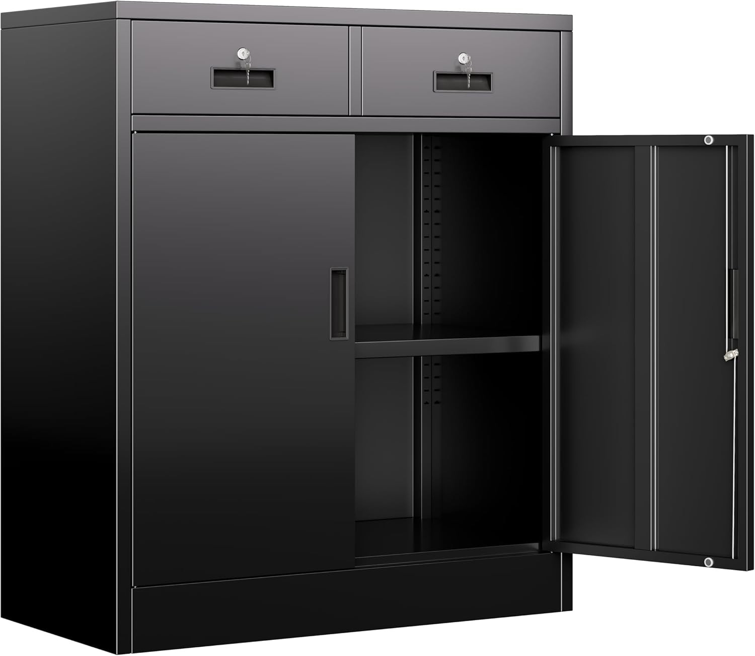 Utility Room, School, Garage, Black Metal Short Storage Cabinet for Home Office,