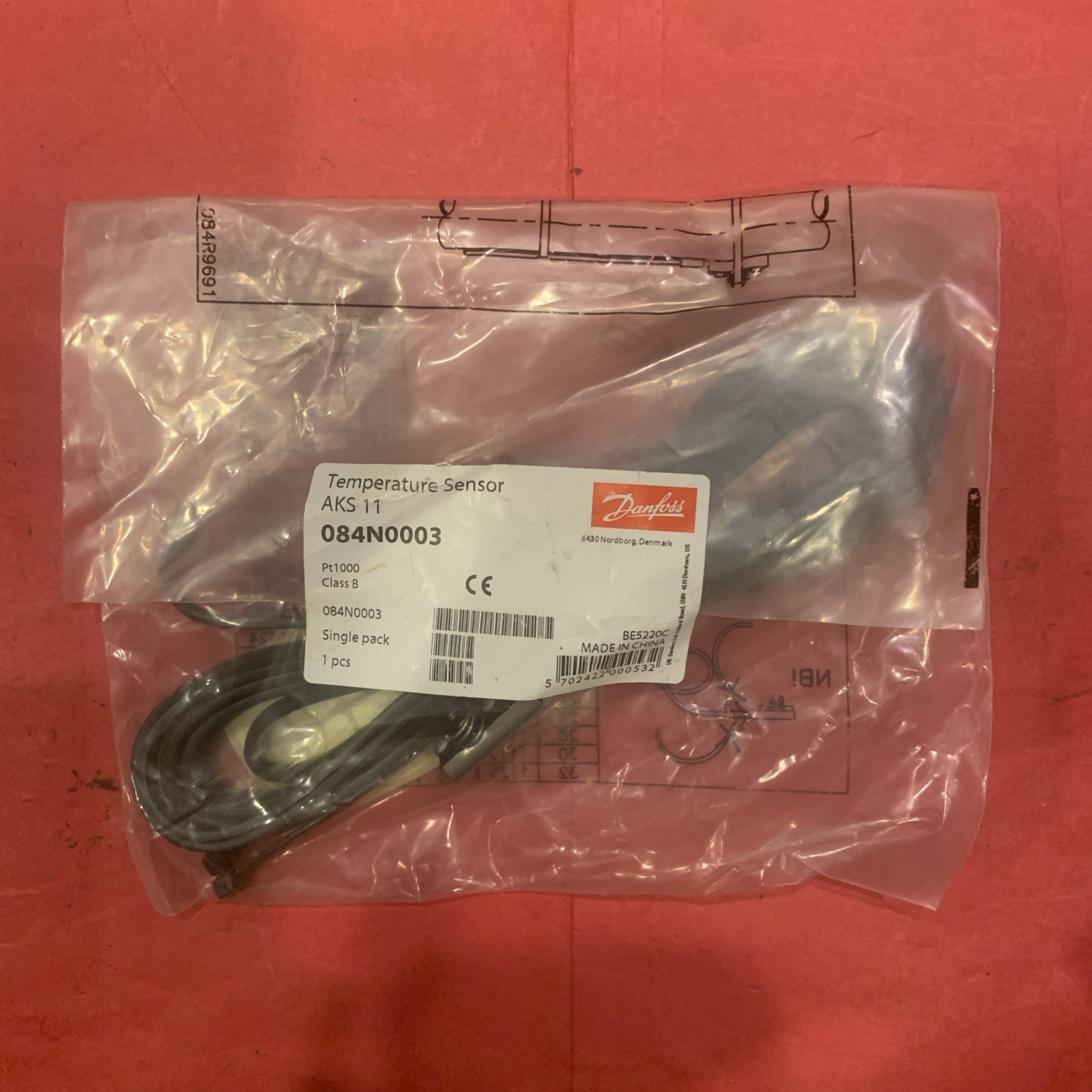 Danfoss 084N0003 AKS 11 Temperature Sensor With Cable HCU-HSK7451-70-40P DHU A/C