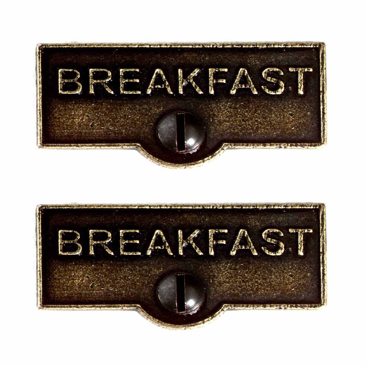 Switch Plate Tags "BREAKFAST" Name Sign Labels Cast Brass Pack of 2 Renovators