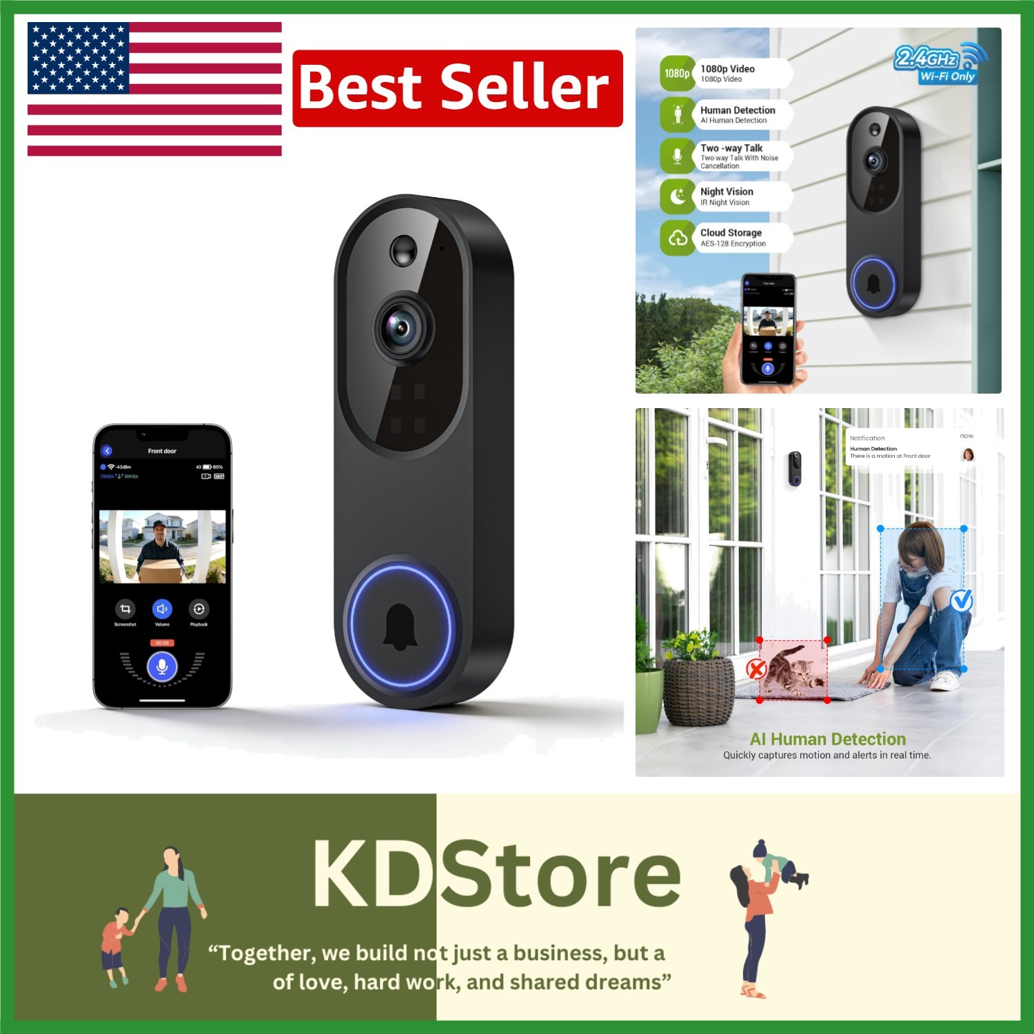 AI-Powered Wireless Doorbell Camera with Instant Motion Alerts & Night Vision