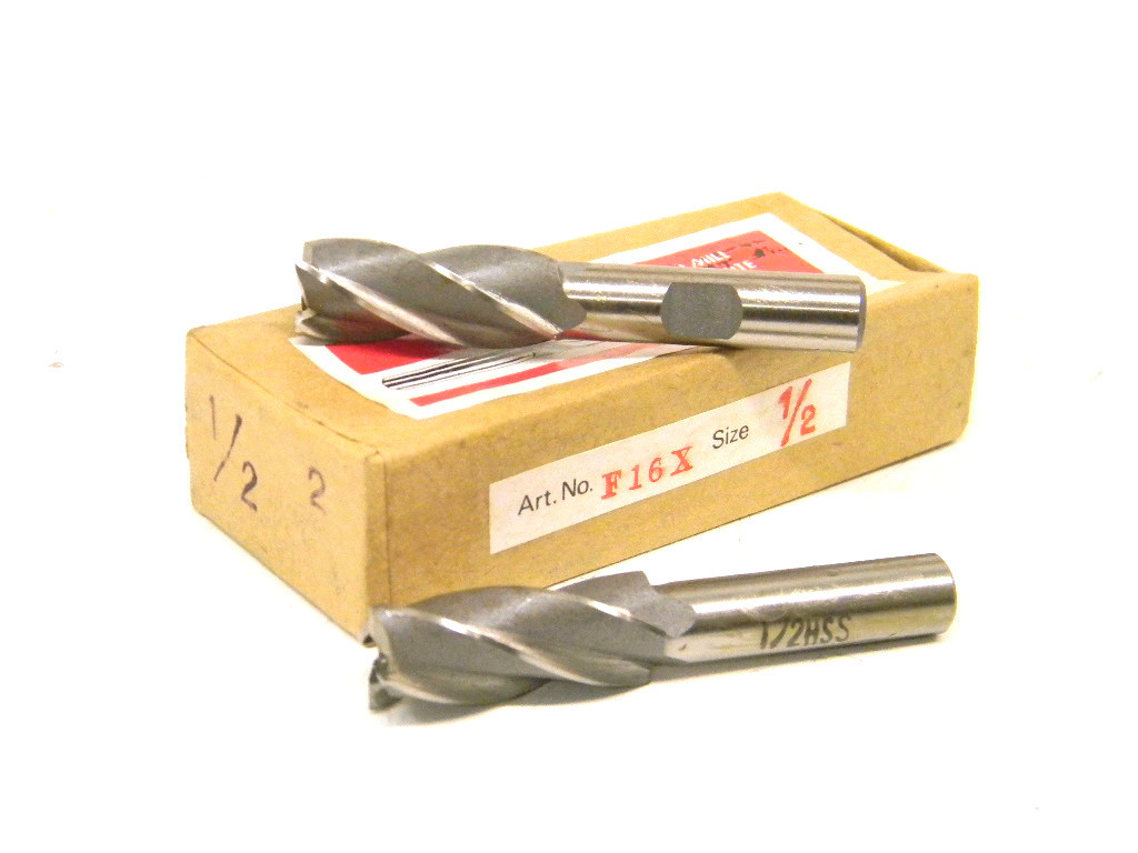 2 NEW SURPLUS CHINA HSS END MILLS 1/2" 4F SE (A-1 INDUSTRIAL) .500" 4-FLUTE