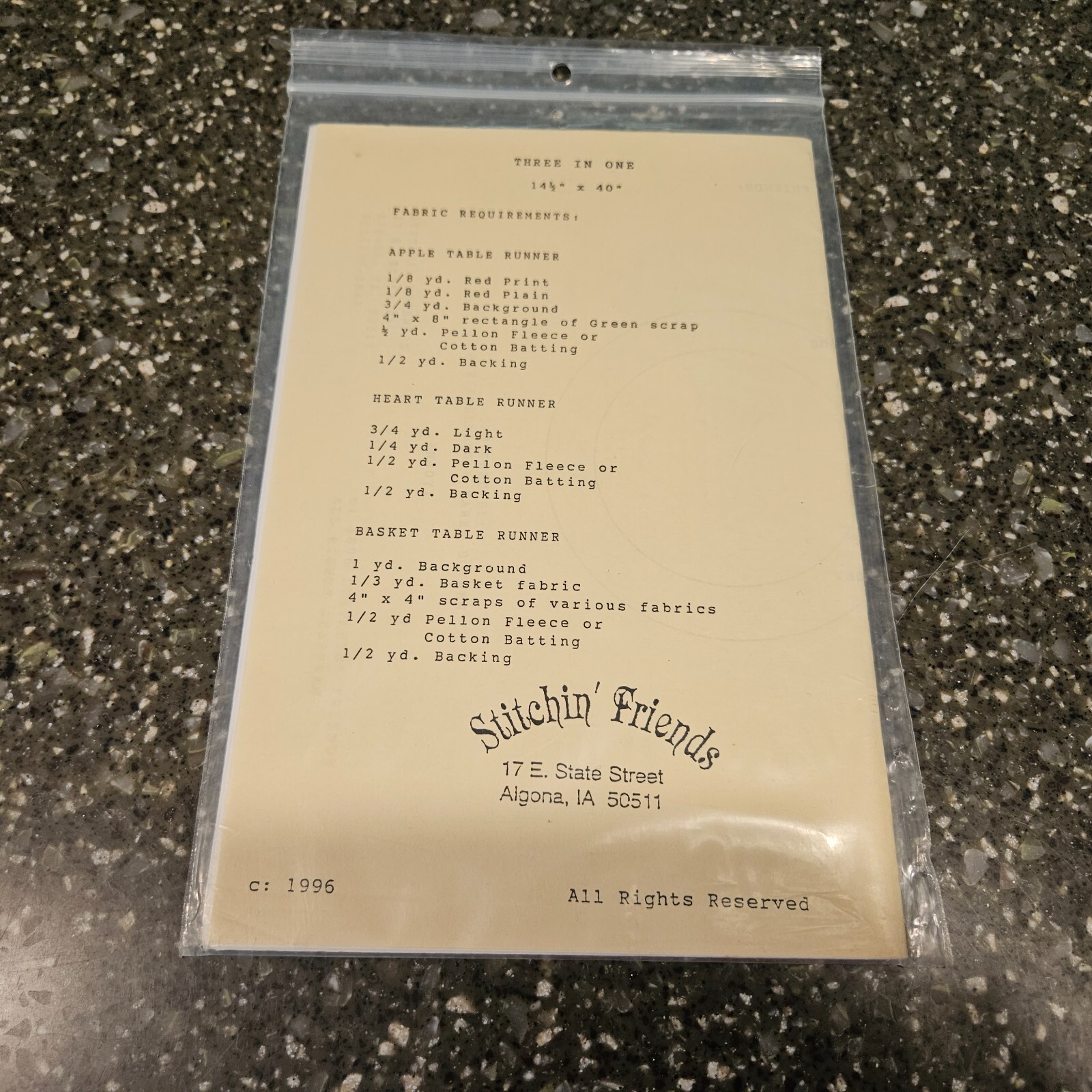 Stitchin' Friends Three in One Table Runner Quilt Pattern #962 14.5x40