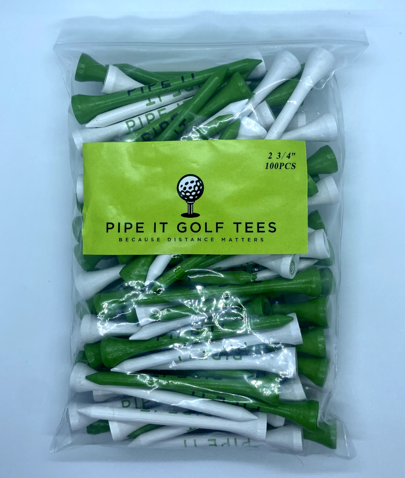 Pipe It Golf Tees 100 Count Bag 2 3/4” - Green/White Mix - Bamboo Wood