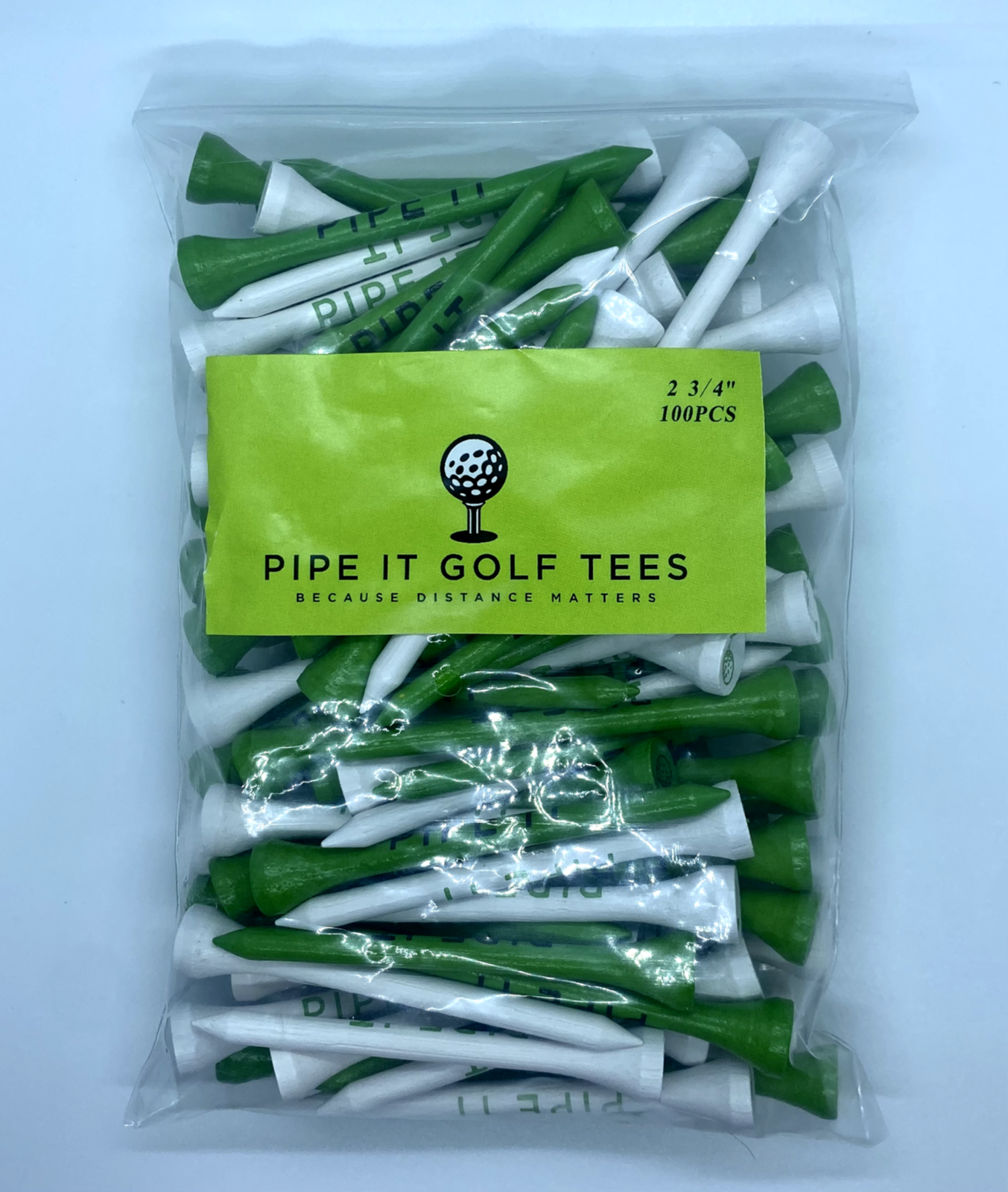 Pipe It Golf Tees 100 Count Bag - Green/White Mix