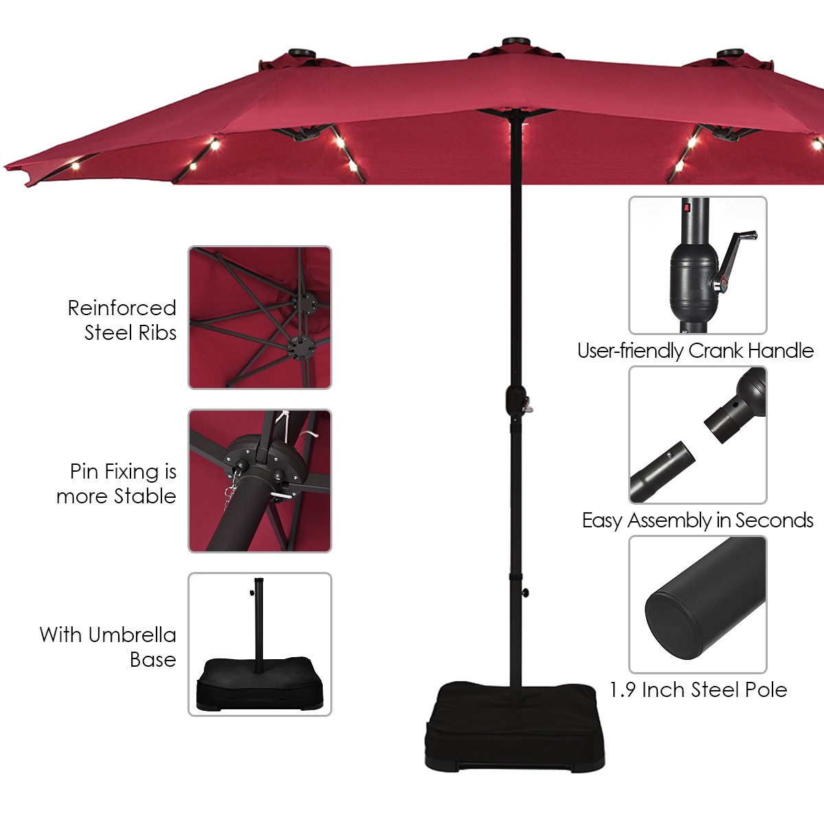 11 PCS Patio Dining Set with 15ft Double-Sided Patio Umbrella (Base Included)