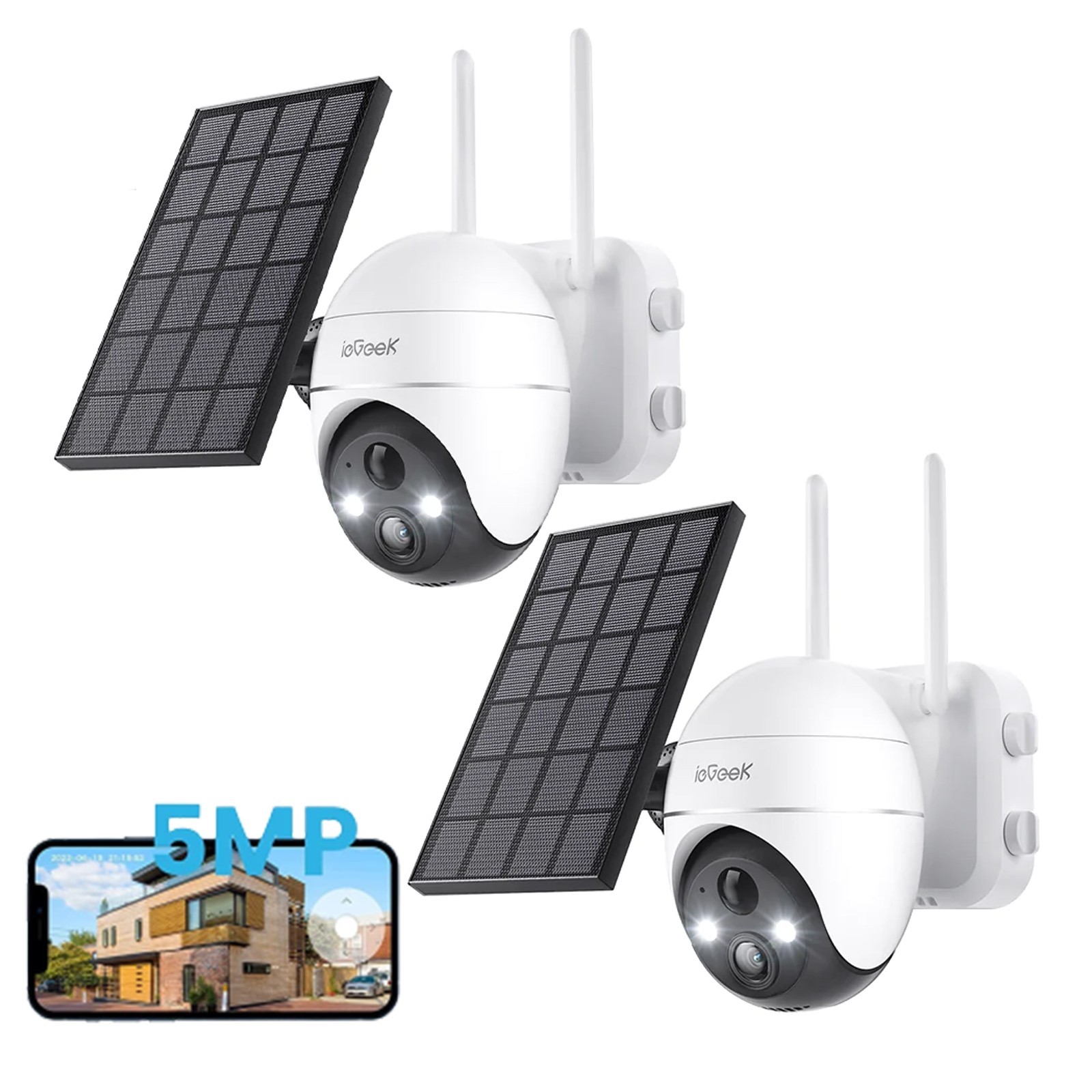 2PCS ieGeek 5MP Outdoor Wireless Solar Security Camera Home WiFi Battery CCTV