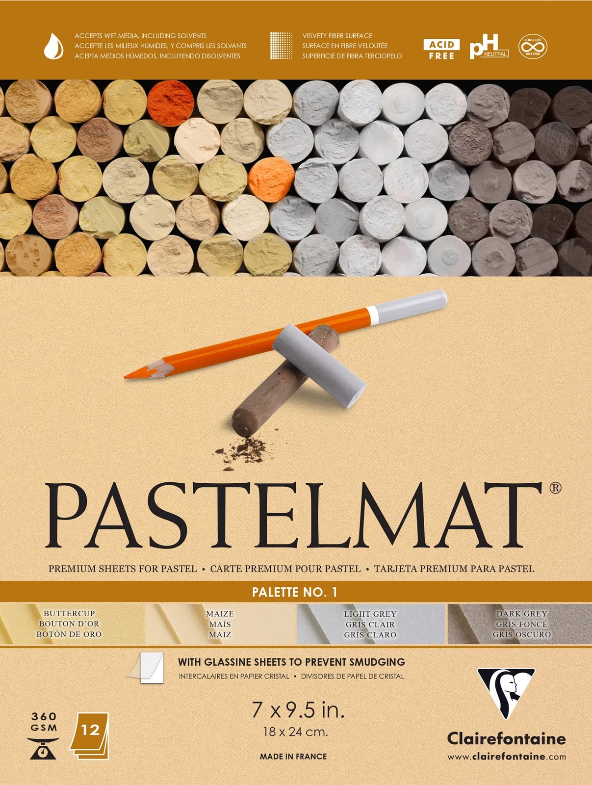 Clairefontaine Pastelmat Glued Pad - Palette No. 1 - (7 x 9 1/2 Inches) 18 x 24