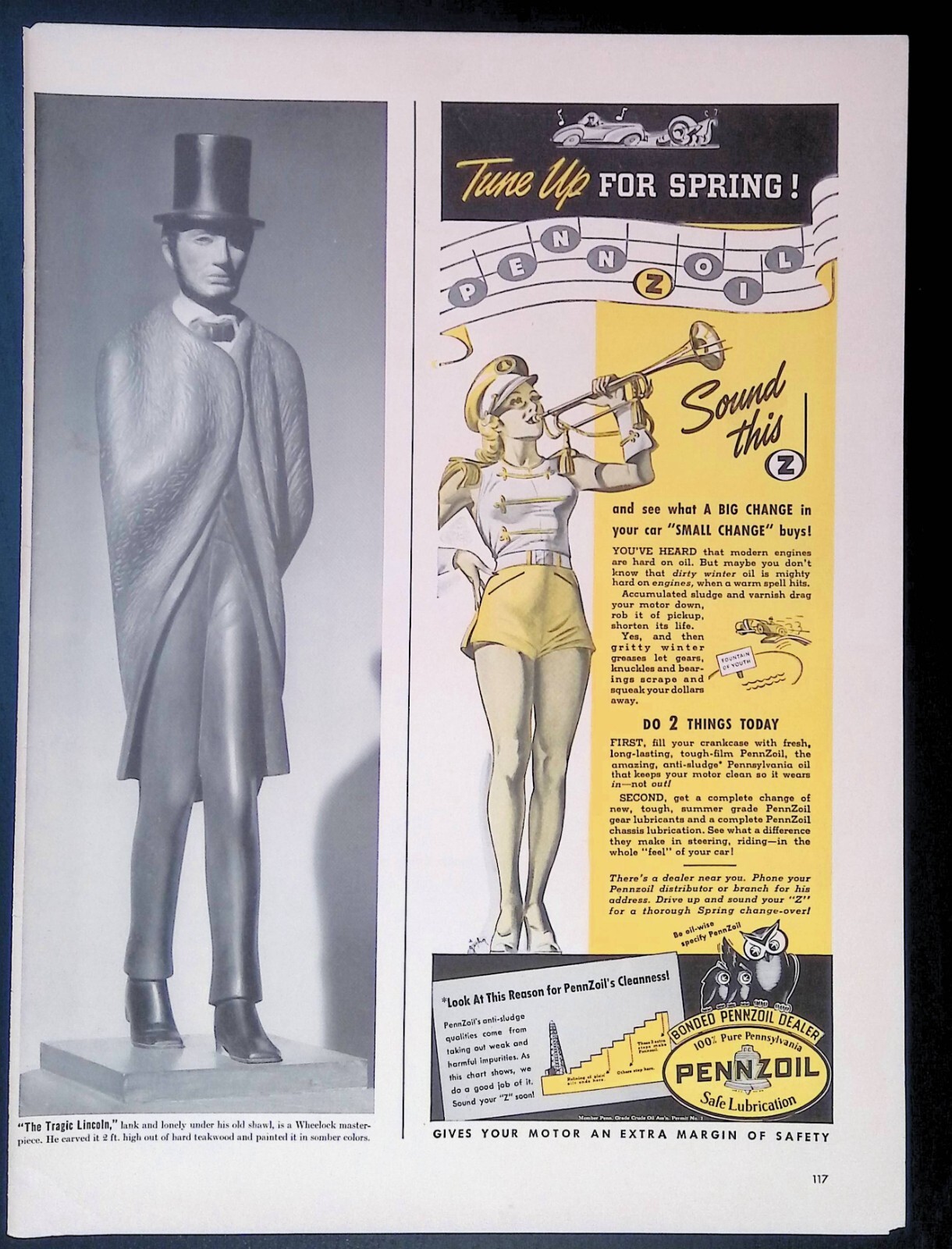 Print Ad 1940's Pretty Woman Tight Top Shorts Trumpet Heels Pennzoil Lube