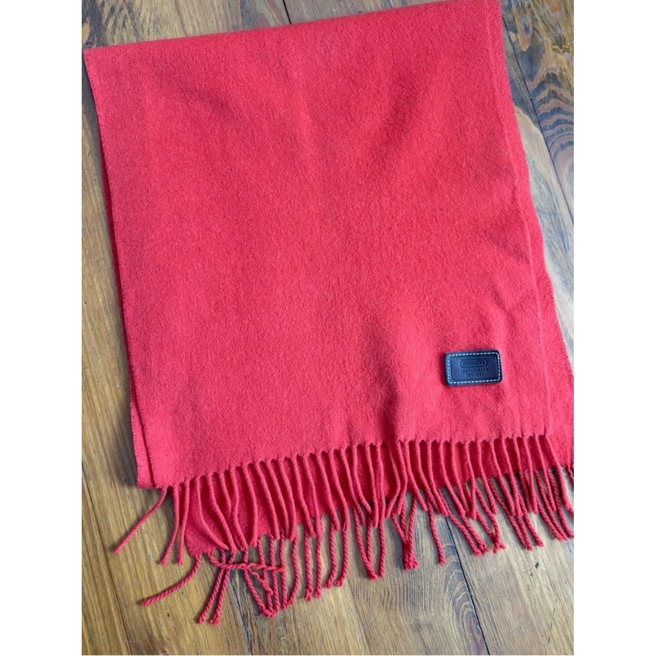 Coach Red Wool Blend Scarf Fringe Classic Winter Cozy Luxury Designer Unisex