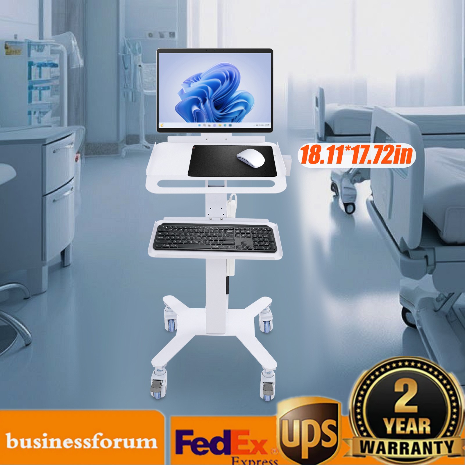Adjustable Rolling Computer Cart for Home, Office & Medical Use