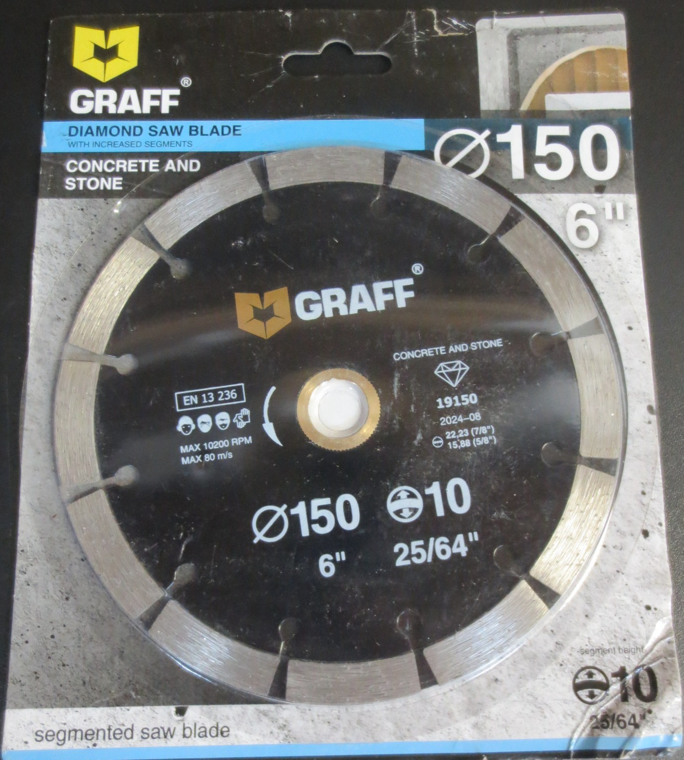 GRAFF 6" Turbo Rim Diamond Blade - Diamond Cutting Disc for Concrete & Stone