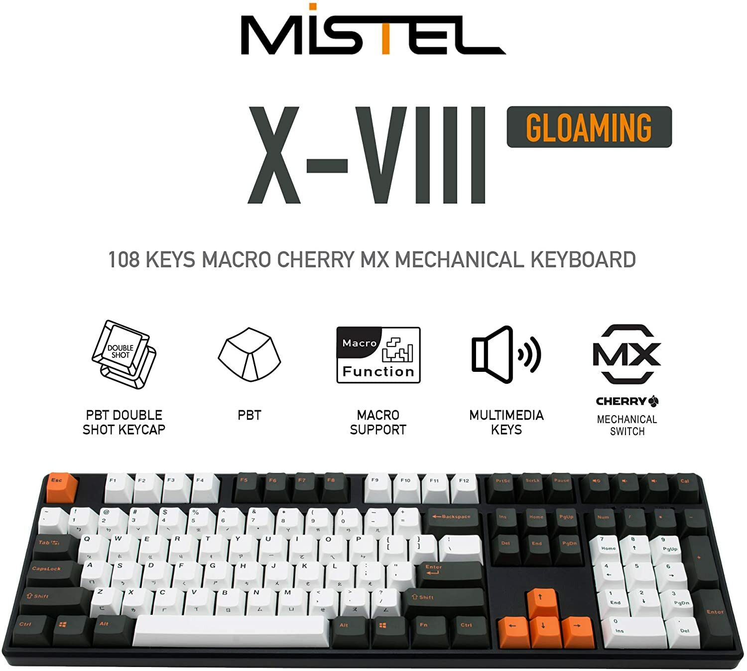 Mistel X-VIII Mechanical Keyboard with Cherry MX Switch, Full Size, USB Type C