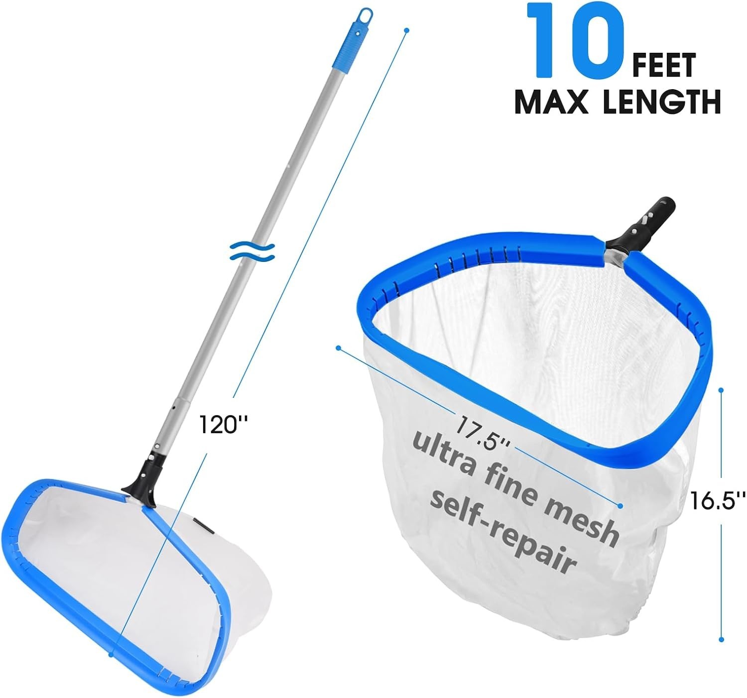 3-Piece Pool Cleaning Kit with 10 ft Pole & Ultra Fine Skimmer Net for Spas