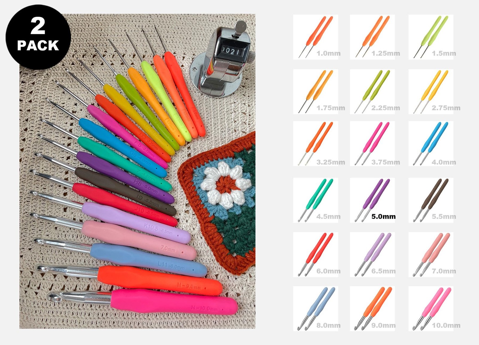 2Pcssize H / 5.0Mm Crochet Hooks, Ergonomic Crochet Hook for Arthritis and Begin