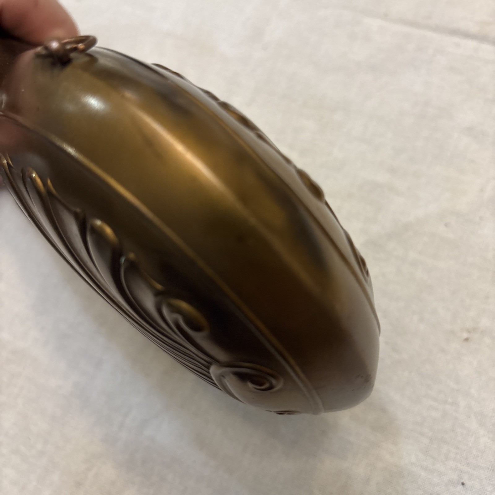 Antique Copper & Brass Black Powder Flask – Floral Shell Embossed