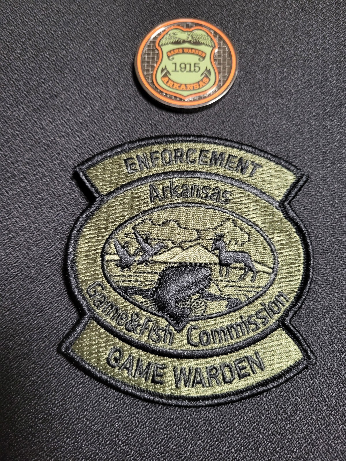 Arkansas Game & Fish Enforcement - Wildlife GAME WARDEN Challenge Coin & Patch