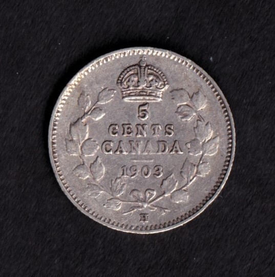 Canada 1903H 5c Five Cent Silver Coin King Edward VII VF Very Fine .925 #4