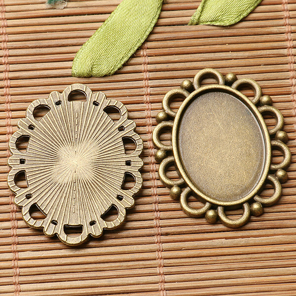 8pcs antiqued bronze color floral rim  oval cabochon setting in 18x25mm EF3057